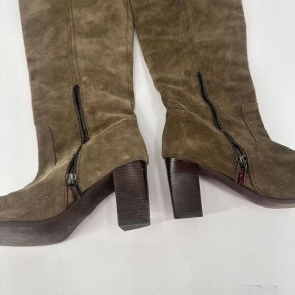 Michael Kors Olive Green Suede Heeled Tall Leather Buckle Boots Size 8 Riding - Picture 7 of 16